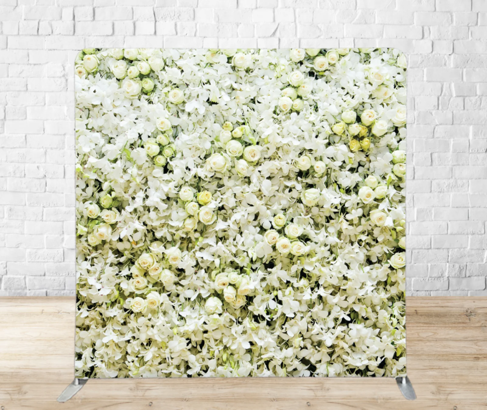 White Roses & Orchids premium tension fabric backdrop rental