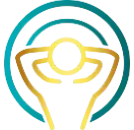 Image: A stylized figure holds a circle overhead with two teal arcs behind it.