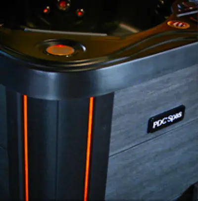 Exclusive LUMINX lighting on the Midnight Series cabinet corner