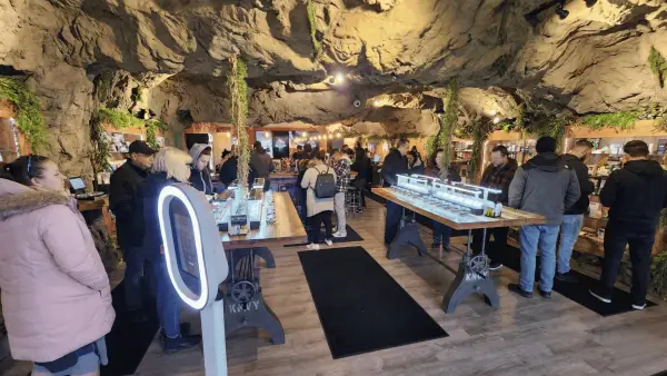 Fake stone wall panels in a retail store showroom