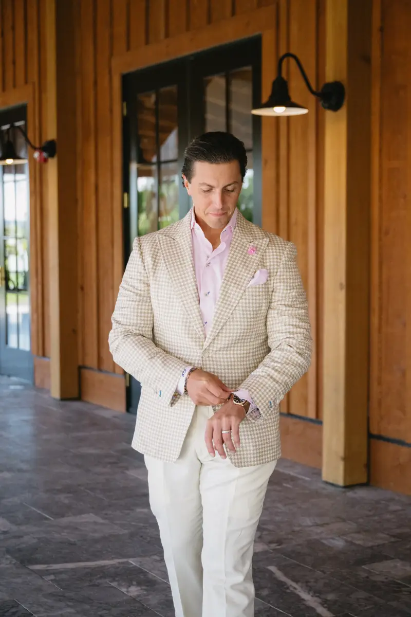 Custom men's suits by Adrian Jules styled for a Finger Lakes wedding in New York