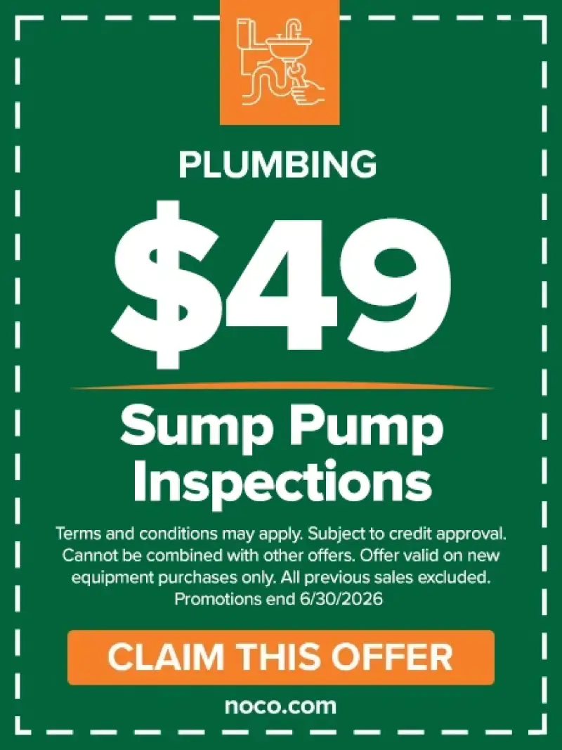Green ad offering plumbing sump pump inspections for 49 with a Claim This Offer button.
