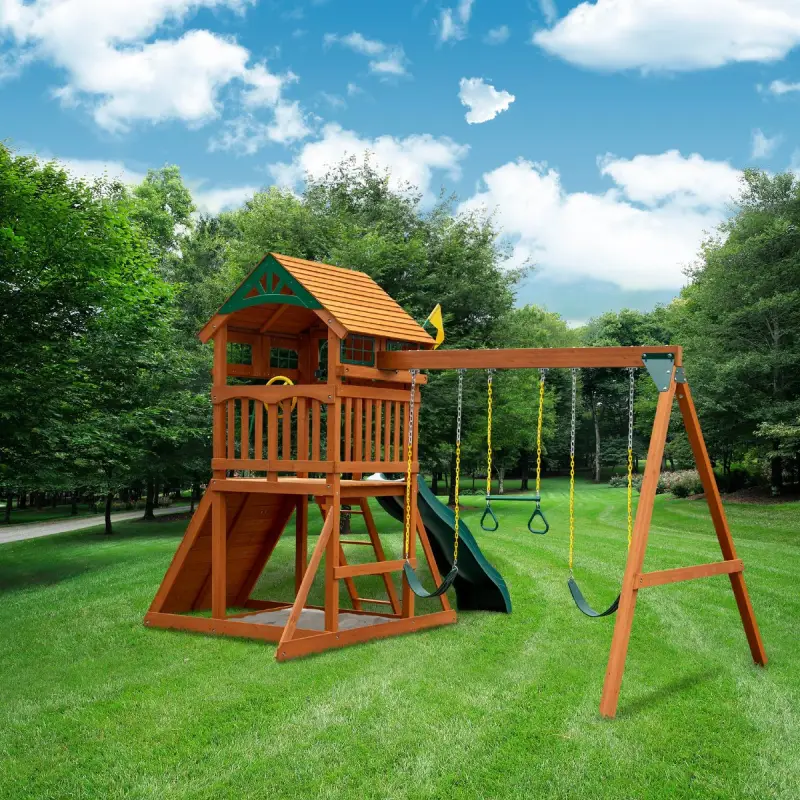 Avalon Gorilla Playsets rear swing beam and clubhouse view