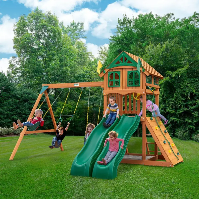 Outing w/ Dual Slides by Gorilla Playsets swing set installation image