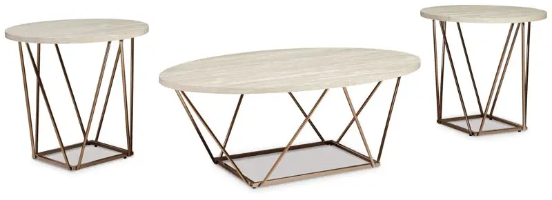 Tarica - Occasional Table Set (Set of 3) - White / Metallic