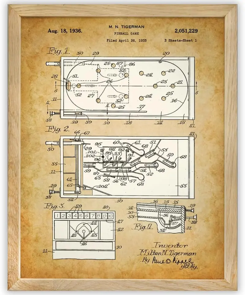 Framed Pinball Patent Print