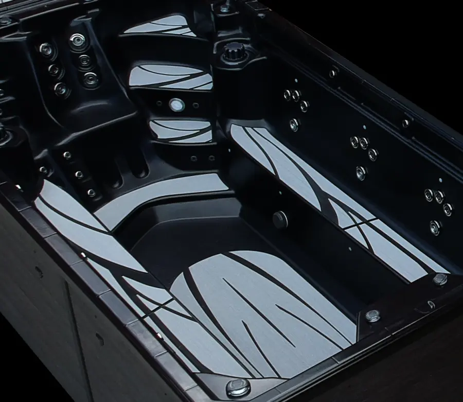 Bold Luxurious Black interior seating and SplashPak jets