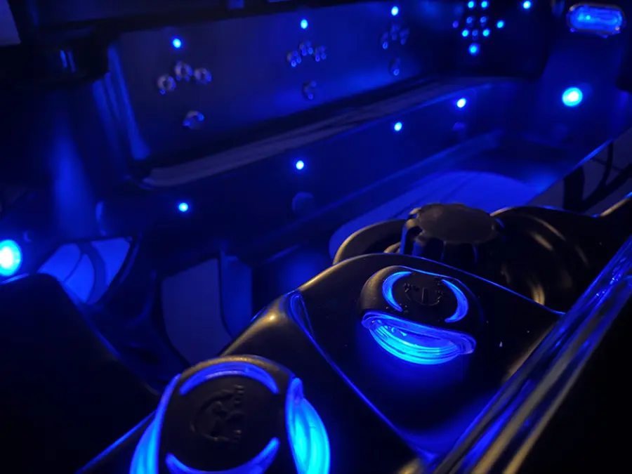 Midnight Splash interior with spectrum lighting on the jets and footwell