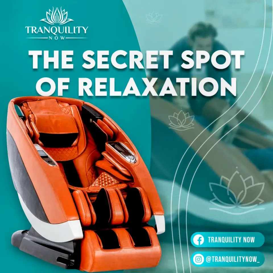 Guest relaxing in a Super Novo zero gravity massage chair at Tranquility Now.